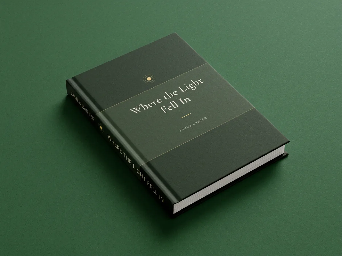 A dark green Moonray hardcover lying closed, a small gold emblem above the title