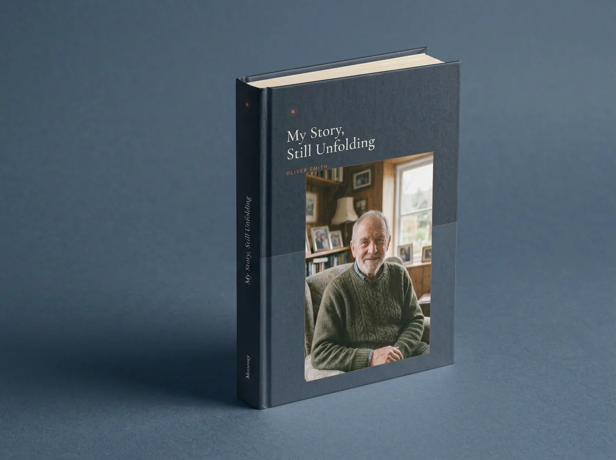 A deep blue Moonray hardcover standing upright, a cover portrait below the title