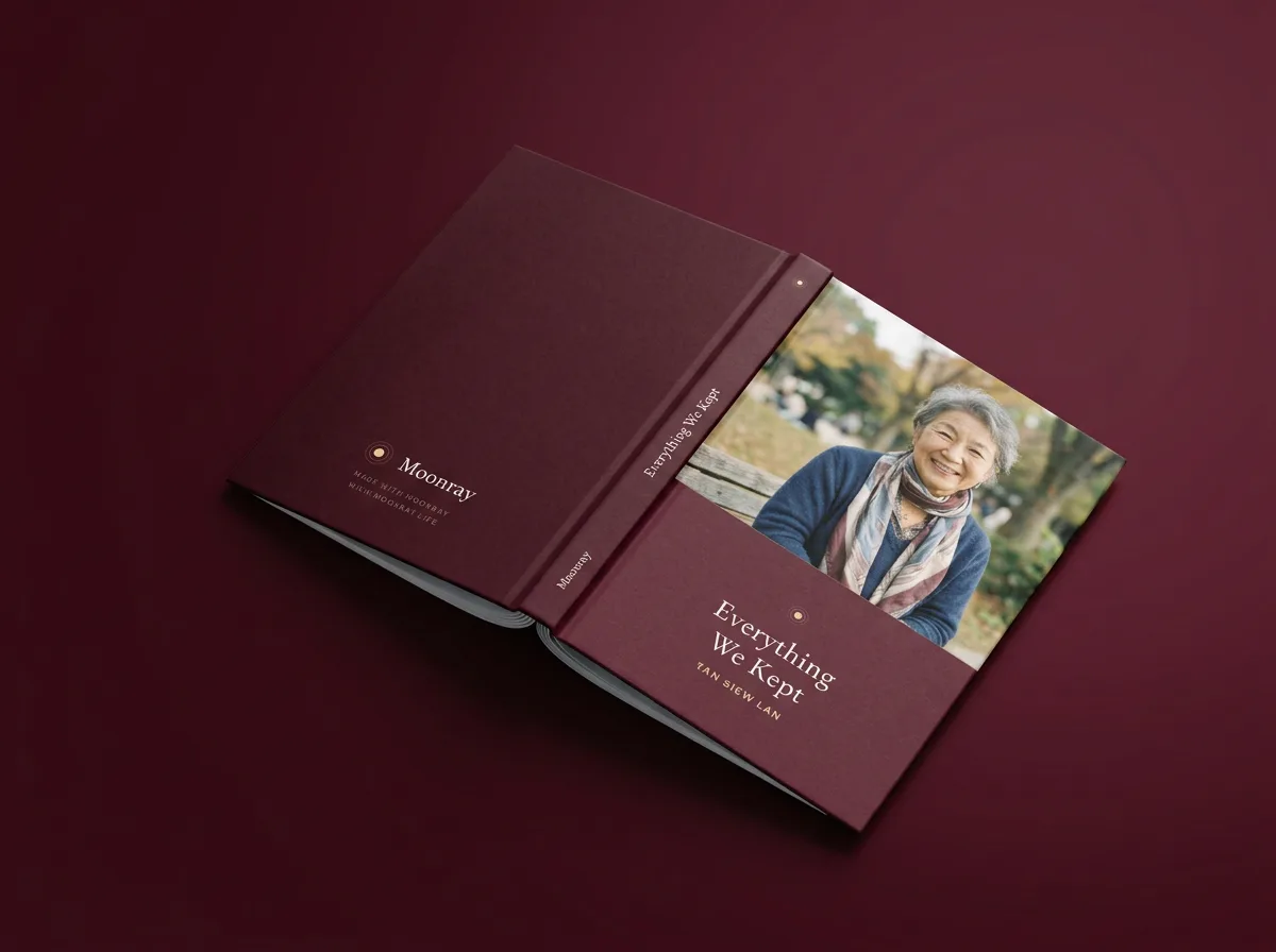 A Moonray hardcover bound in burgundy
